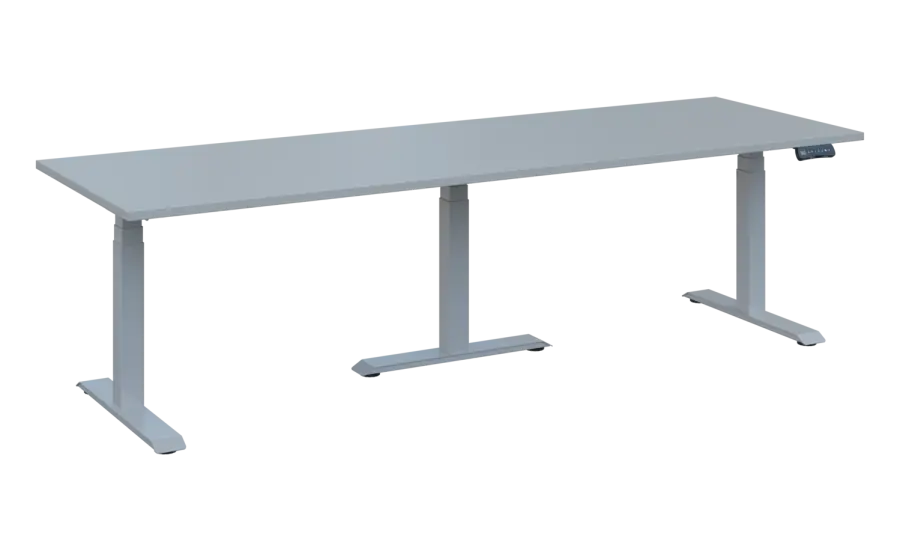 FLEXIMEET 250-80 výškově nastavitelný stůl, kovová podnož stříbrná, deska 25 mm, široký 2500 mm, šedá